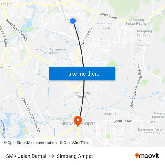SMK Jalan Damai to Simpang Ampat map