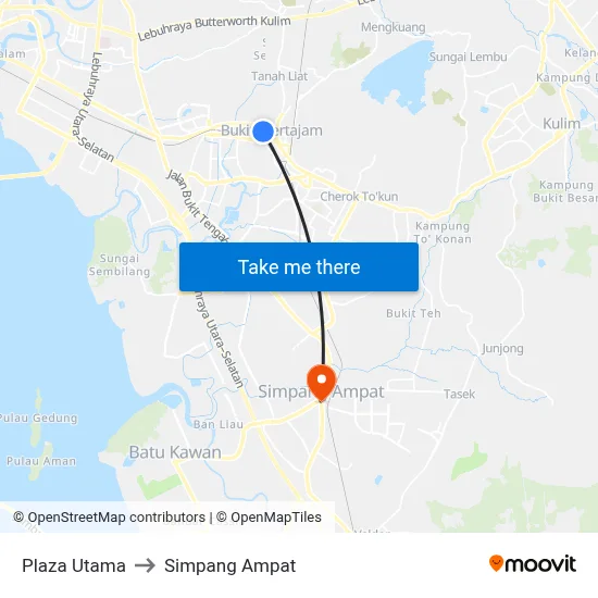 Plaza Utama to Simpang Ampat map