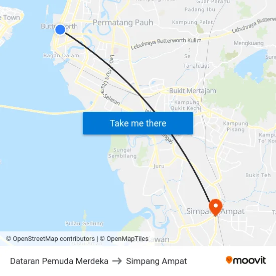 Dataran Pemuda Merdeka to Simpang Ampat map