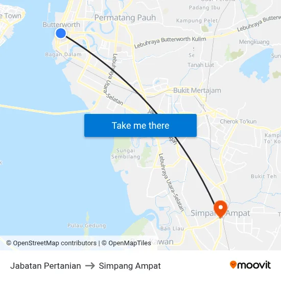 Jabatan Pertanian to Simpang Ampat map