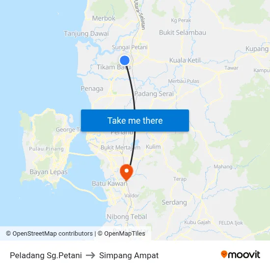 Peladang Sg.Petani to Simpang Ampat map