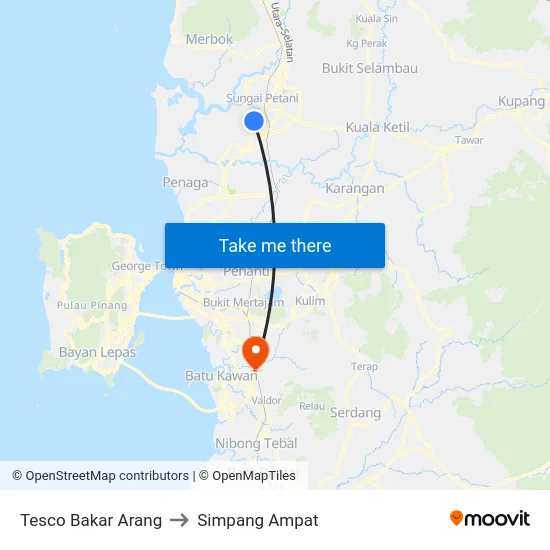 Tesco Bakar Arang to Simpang Ampat map