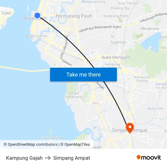Kampung Gajah to Simpang Ampat map