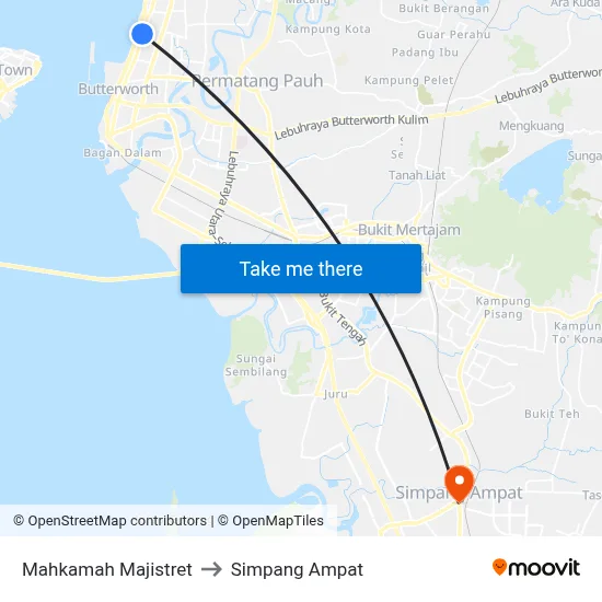 Mahkamah Majistret to Simpang Ampat map