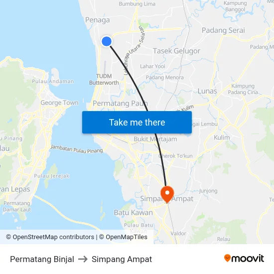 Permatang Binjal to Simpang Ampat map
