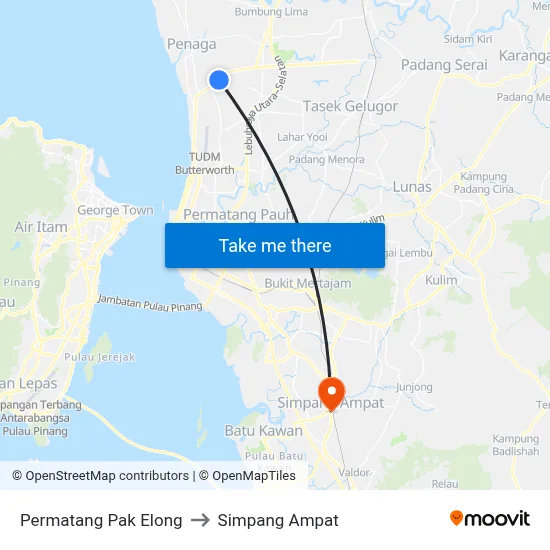 Permatang Pak Elong to Simpang Ampat map