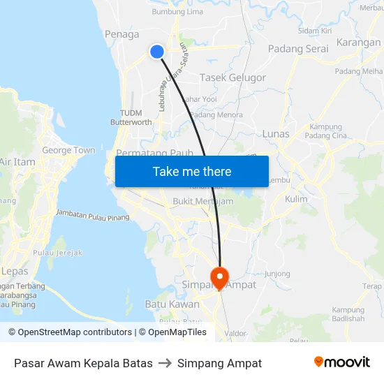 Pasar Awam Kepala Batas to Simpang Ampat map