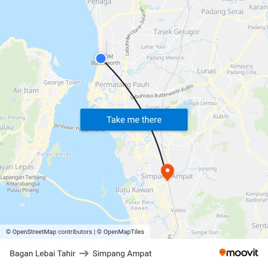 Bagan Lebai Tahir to Simpang Ampat map