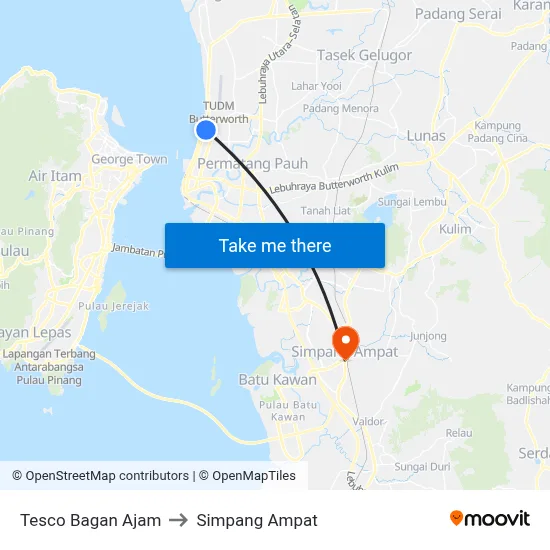 Tesco Bagan Ajam to Simpang Ampat map