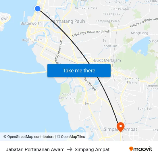 Jabatan Pertahanan Awam to Simpang Ampat map
