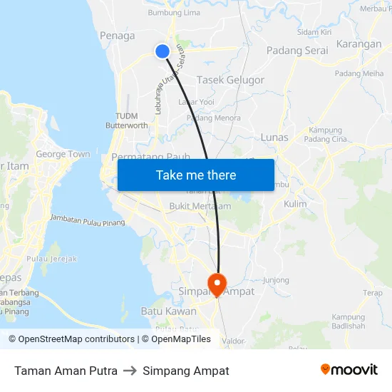 Taman Aman Putra to Simpang Ampat map