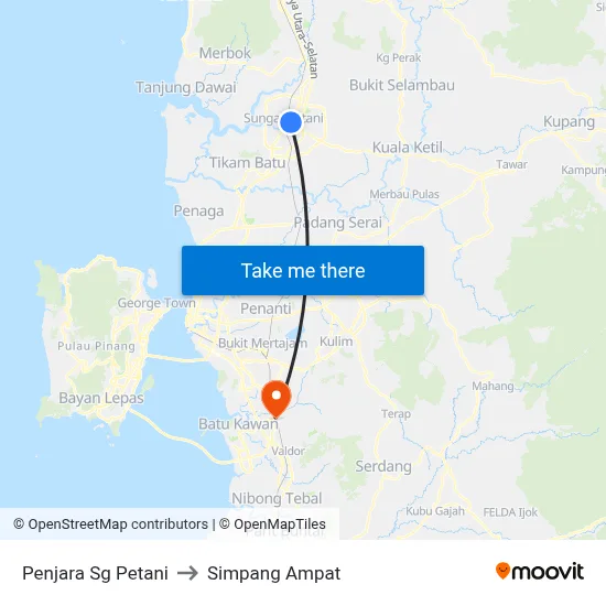 Penjara Sg Petani to Simpang Ampat map