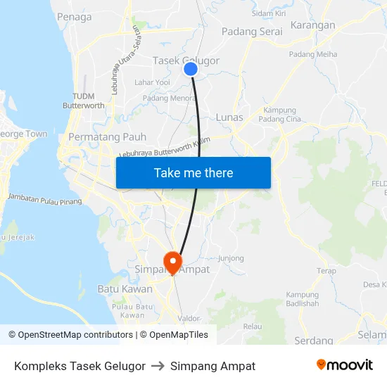 Kompleks Tasek Gelugor to Simpang Ampat map