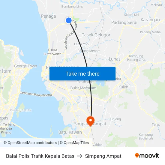 Balai Polis Trafik Kepala Batas to Simpang Ampat map