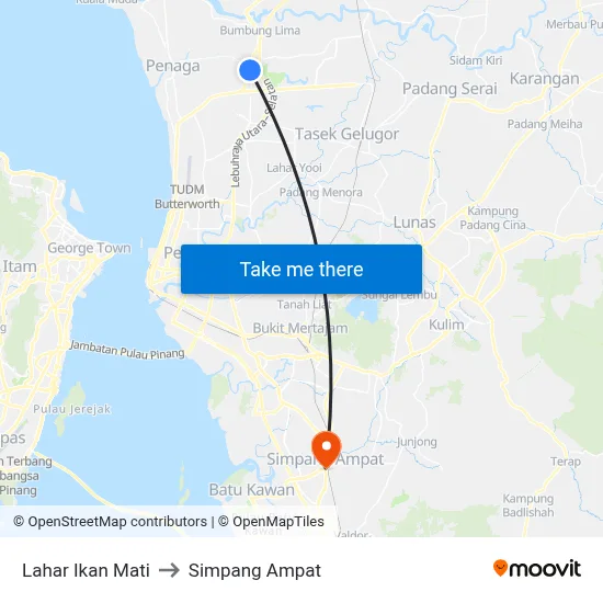 Lahar Ikan Mati to Simpang Ampat map