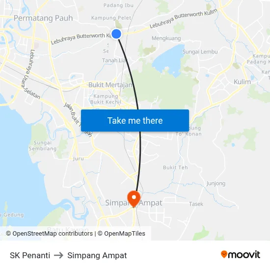 SK Penanti to Simpang Ampat map