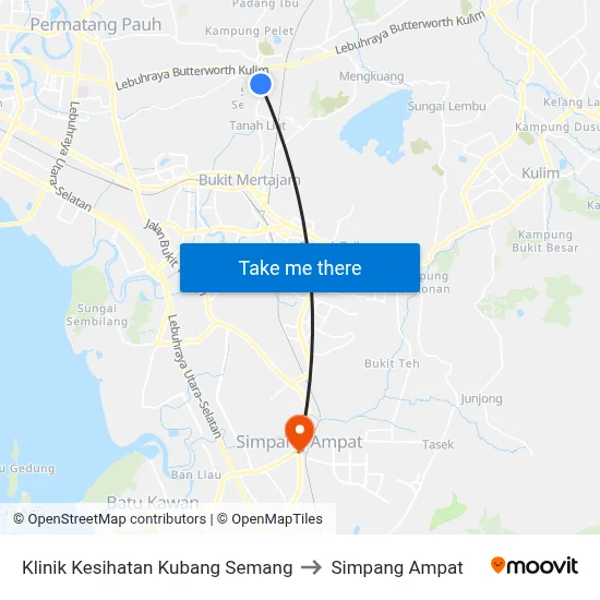 Klinik Kesihatan Kubang Semang to Simpang Ampat map