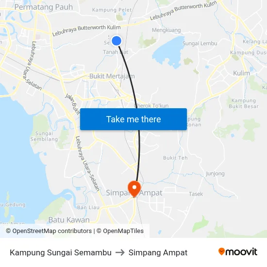 Kampung Sungai Semambu to Simpang Ampat map