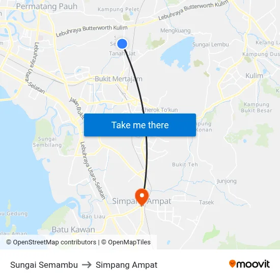 Sungai Semambu to Simpang Ampat map
