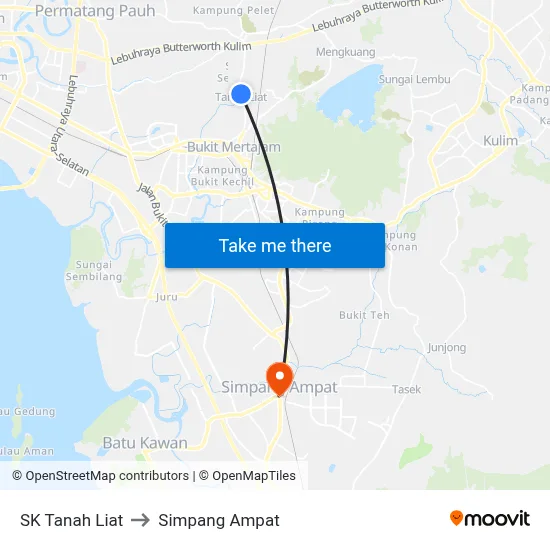 SK Tanah Liat to Simpang Ampat map