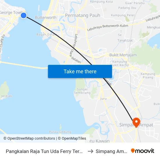 Pangkalan Raja Tun Uda Ferry Terminal to Simpang Ampat map