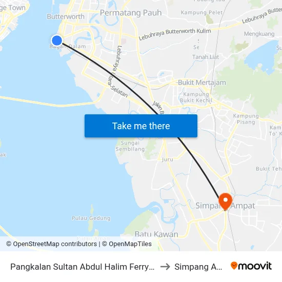 Pangkalan Sultan Abdul Halim Ferry Terminal to Simpang Ampat map
