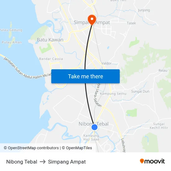 Nibong Tebal to Simpang Ampat map
