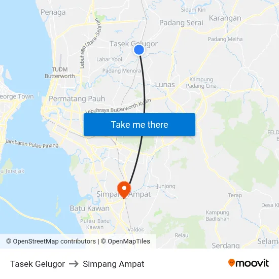 Tasek Gelugor to Simpang Ampat map