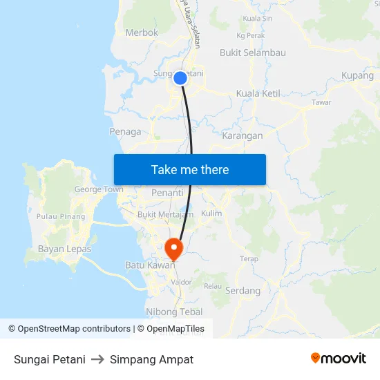 Sungai Petani to Simpang Ampat map