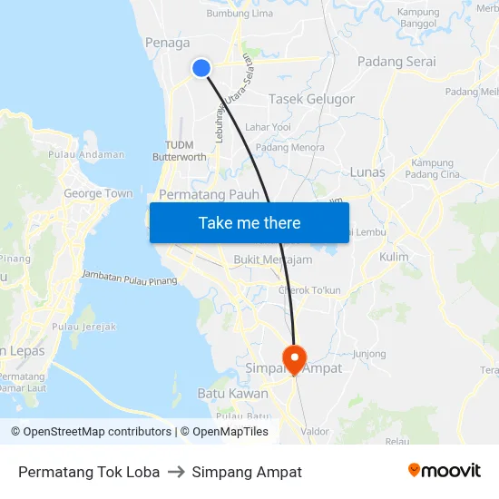 Permatang Tok Loba to Simpang Ampat map