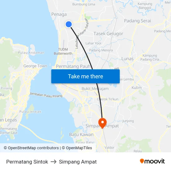 Permatang Sintok to Simpang Ampat map