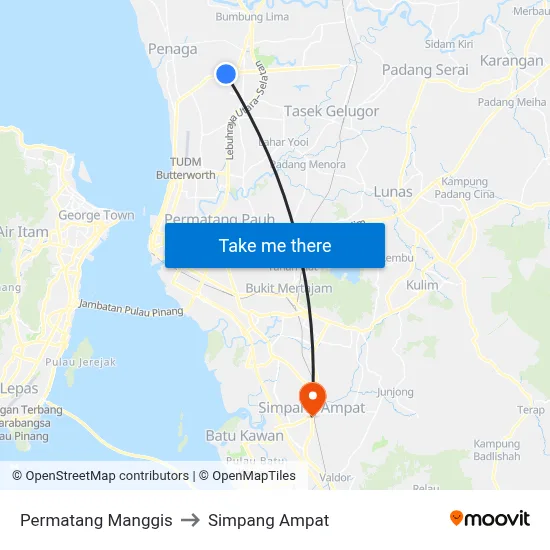 Permatang Manggis to Simpang Ampat map