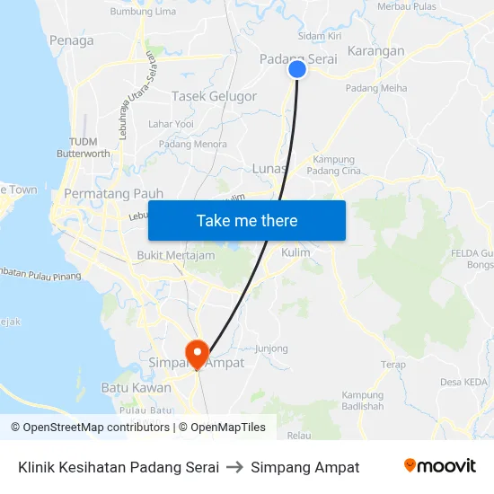 Klinik Kesihatan Padang Serai to Simpang Ampat map