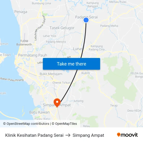 Klinik Kesihatan Padang Serai to Simpang Ampat map
