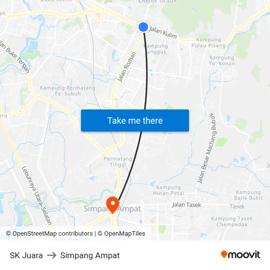 SK Juara to Simpang Ampat map