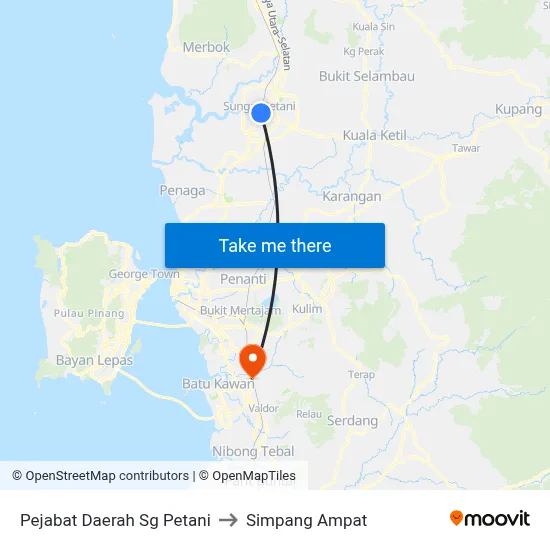 Pejabat Daerah Sg Petani to Simpang Ampat map