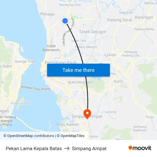 Pekan Lama Kepala Batas to Simpang Ampat map