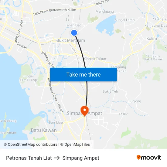 Petronas Tanah Liat to Simpang Ampat map