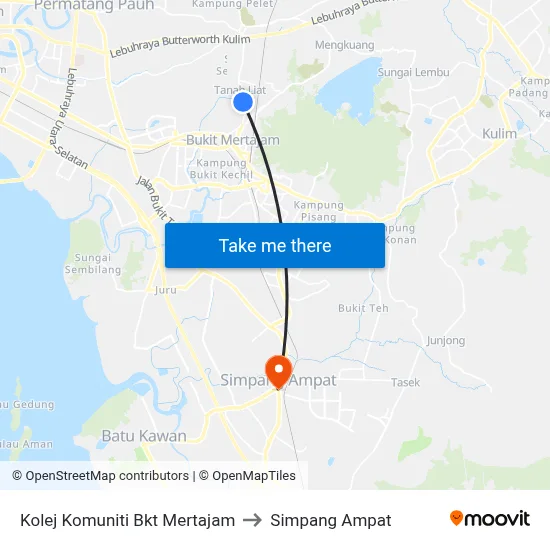 Kolej Komuniti Bkt Mertajam to Simpang Ampat map