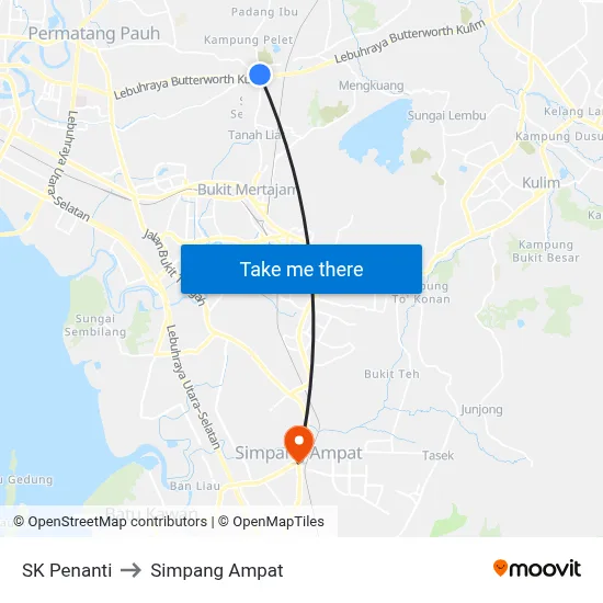 SK Penanti to Simpang Ampat map
