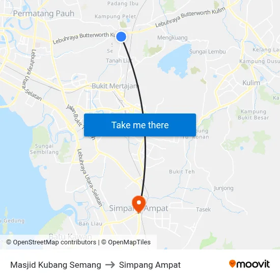 Masjid Kubang Semang to Simpang Ampat map