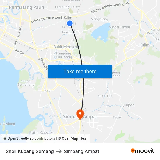Shell Kubang Semang to Simpang Ampat map