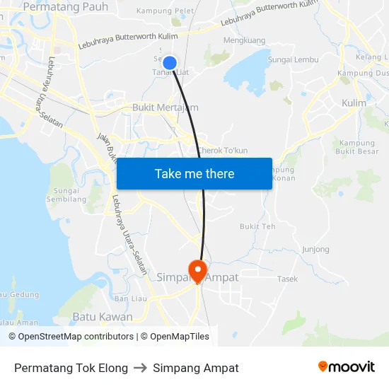Permatang Tok Elong to Simpang Ampat map