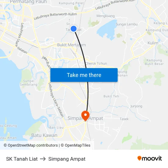 SK Tanah Liat to Simpang Ampat map