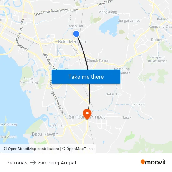 Petronas to Simpang Ampat map
