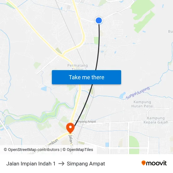 Jalan Impian Indah 1 to Simpang Ampat map