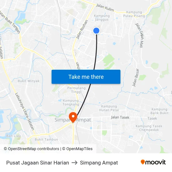 Pusat Jagaan Sinar Harian to Simpang Ampat map
