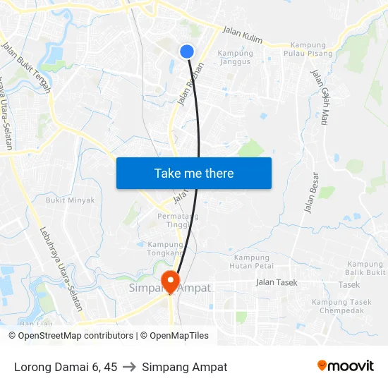 Lorong Damai 6, 45 to Simpang Ampat map