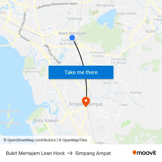 Bukit Mertajam Lean Hock to Simpang Ampat map