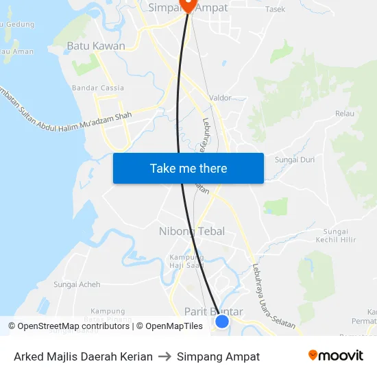 Arked Majlis Daerah Kerian to Simpang Ampat map
